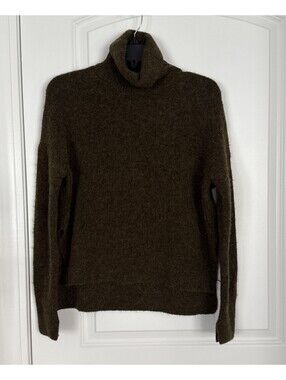 All Saints  High Low Wool Blend Turtleneck Sweater Green Oversize Size XS